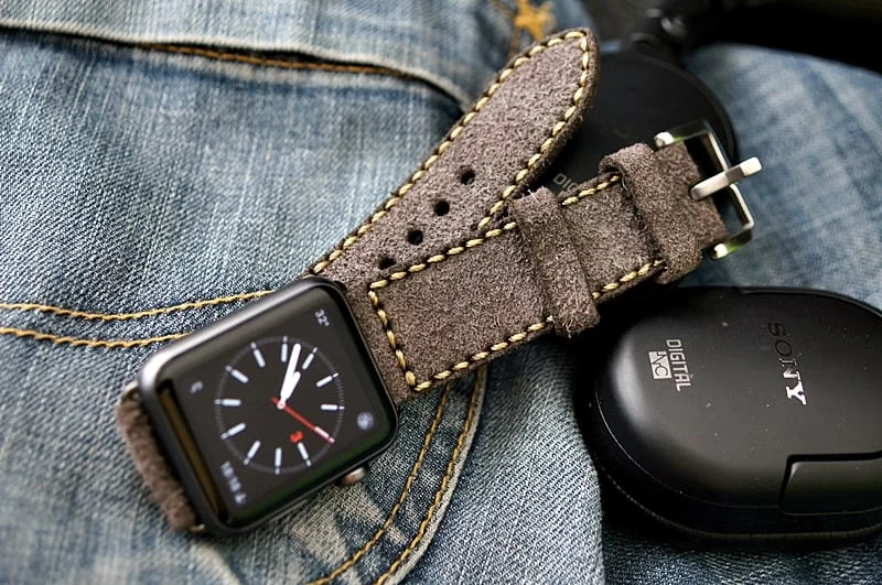 AWBF04-DLX -2K-GOLD handgefertigt Vintage Leder Uhrenarmband incl. Lugs Adapter für Apple Watch 1 und 2 (oder Apple Watch Sport) 42mm oder 38mm